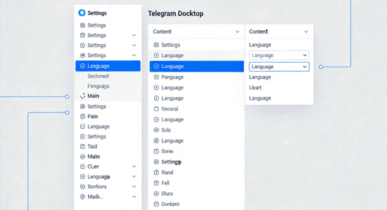 Telegram Desktop 设置菜单中 Language 选项位置示意图